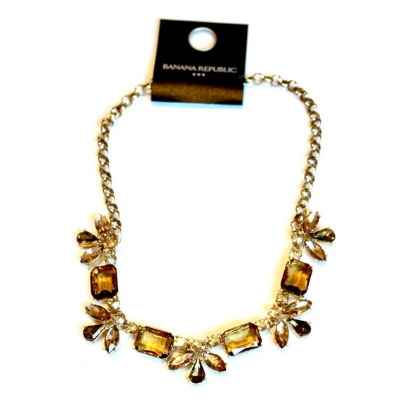 BANANA REPUBLIC Brown Crystal Gold Tone Statement Necklace | NWT - Picture 2 of 7
